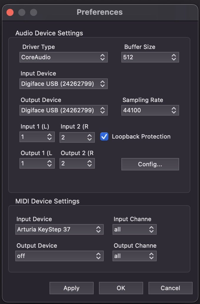 Standalone audio preferences dialog