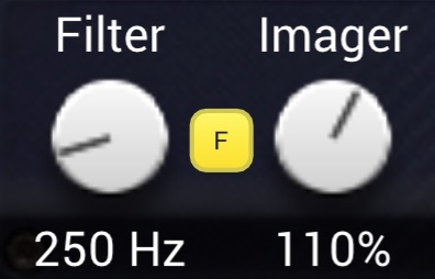 Imager knob, Filter switch and Mono Filter frequency knob