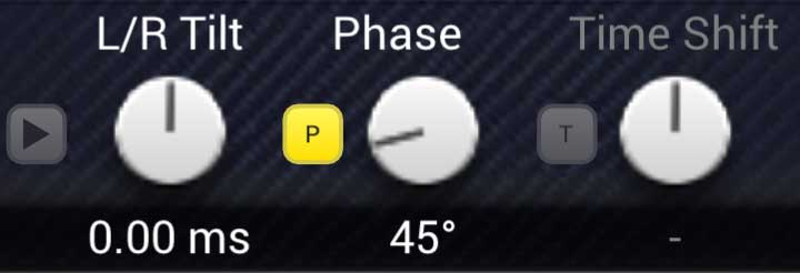 P on, Phase at 45 degrees, Time Shift off