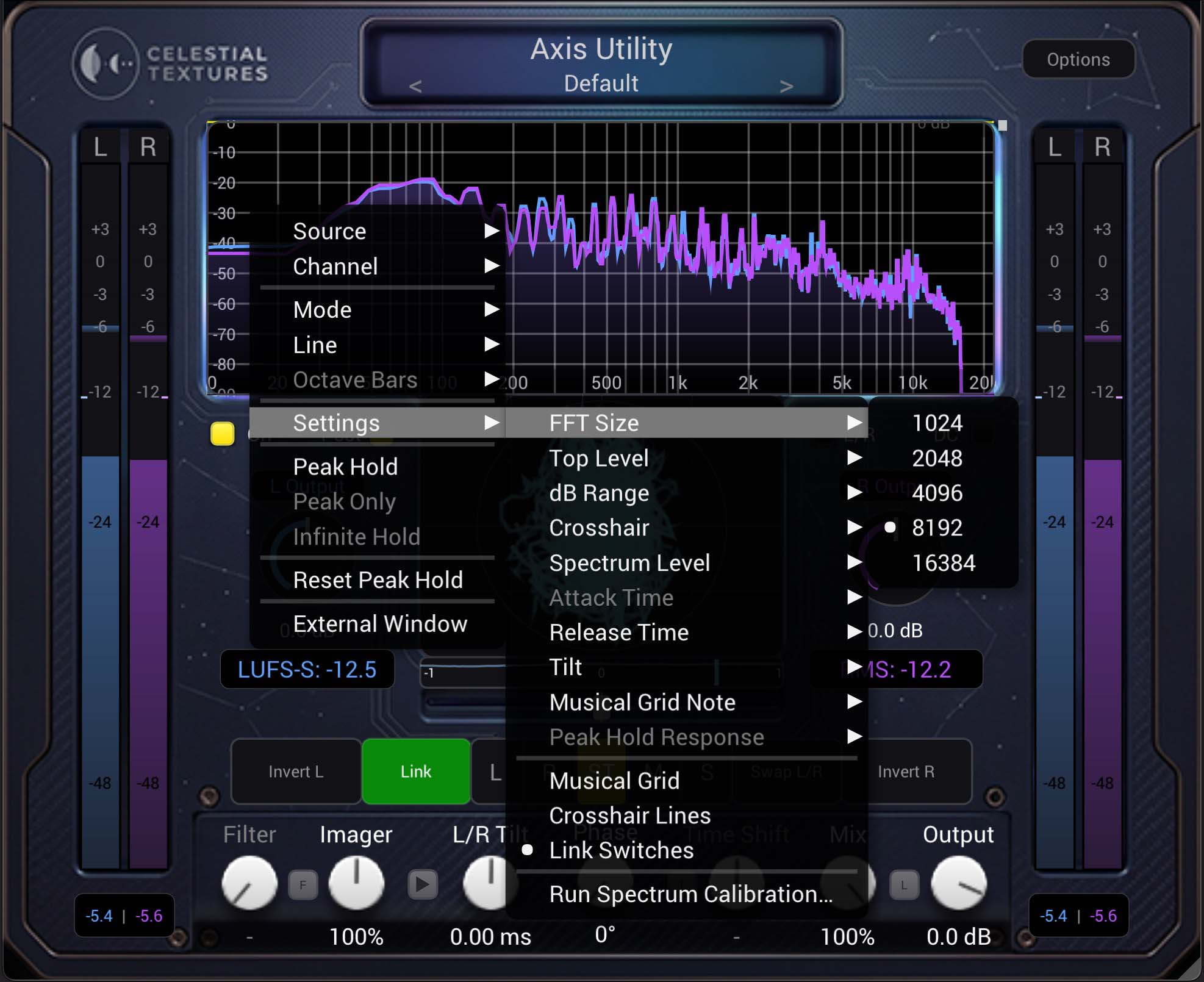 Analyzer right-click menu with Settings submenu