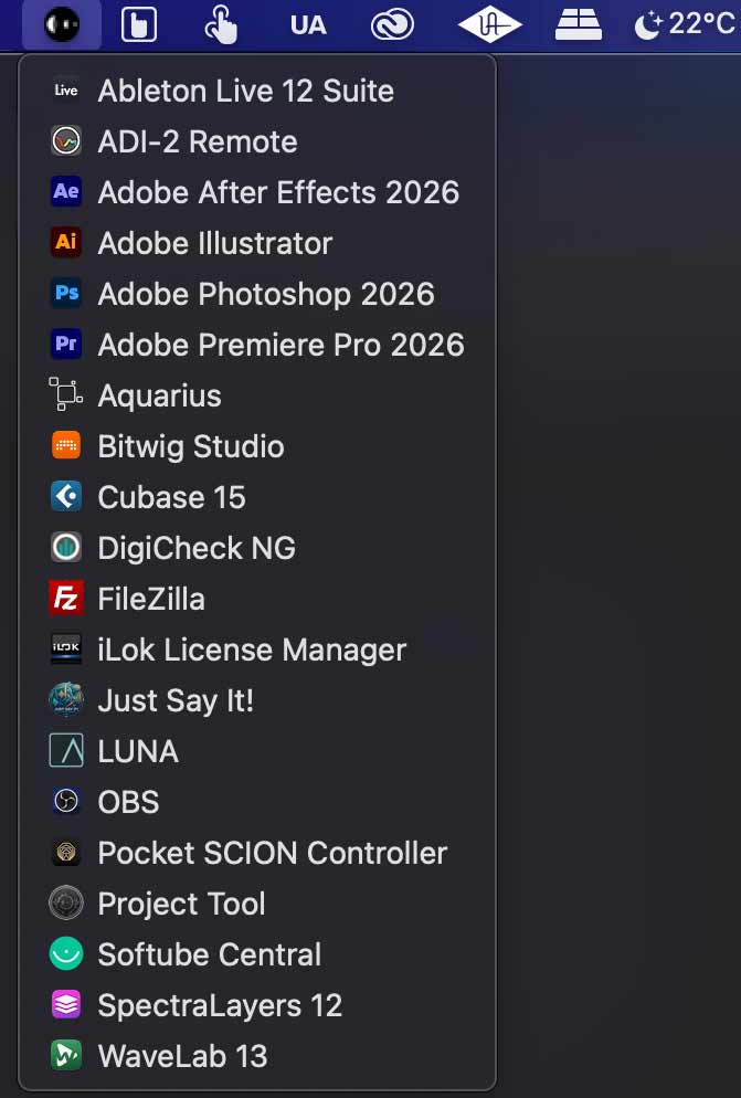 macOS menu bar icon and left-click app menu