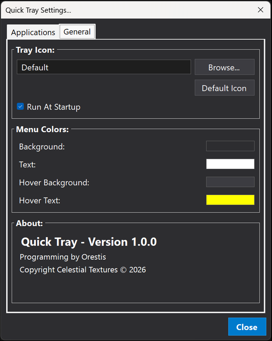 Windows General tab