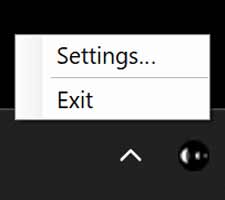 Windows right-click menu with Settings and Exit
